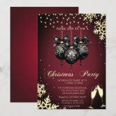 Ballen, sneeuwvlokken, glazen, rood bedrijf kerst kaart (Voorkant / Achterkant)