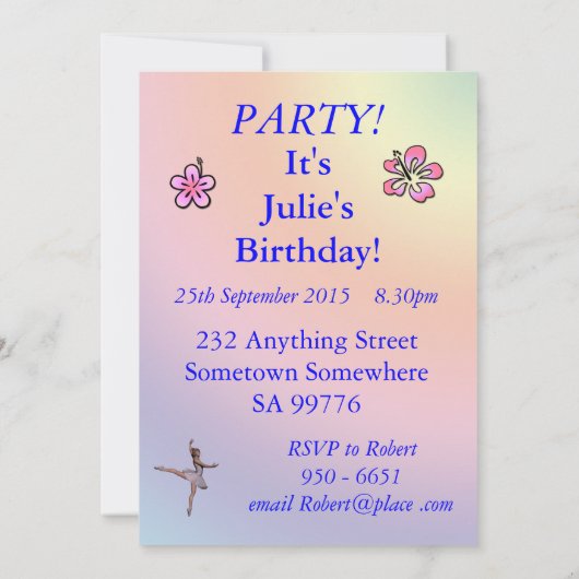 Ballerina 6th Birthday party-uitnodiging Kaart (Achterkant)