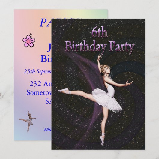 Ballerina 6th Birthday party-uitnodiging Kaart (Voorkant / Achterkant)