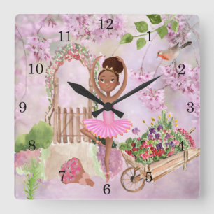 Ballerina African America Girl in Garden Ballet Vierkante Klok