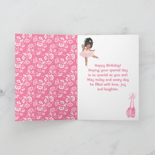Ballerina African Pink Happy Birthday auto Kaart (Binnen)