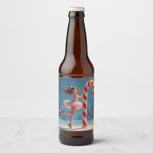Ballerina Anime Girl & Candy Cane Kerstmis Bier Etiket (Voorkant)