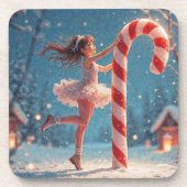 Ballerina Anime Girl & Candy Cane Kerstmis Bier Onderzetter (Voorkant)
