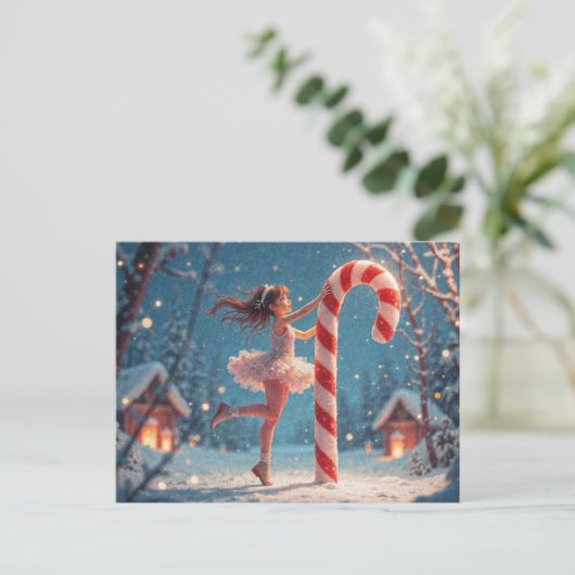 Ballerina Anime Girl & Candy Cane Kerstmis Briefkaart (Staand voorkant)