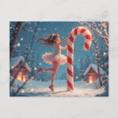 Ballerina Anime Girl & Candy Cane Kerstmis Briefkaart (Voorkant)
