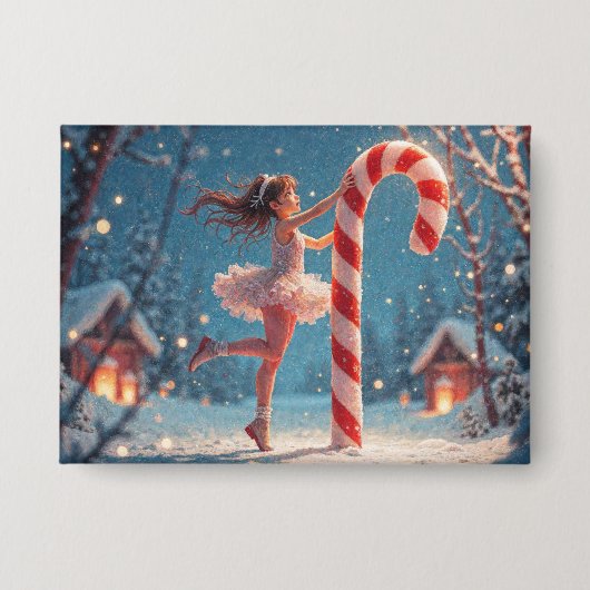 Ballerina Anime Girl & Candy Cane Kerstmis Button (Voorkant)
