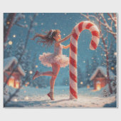 Ballerina Anime Girl & Candy Cane Kerstmis Cadeaupapier (Vlak)