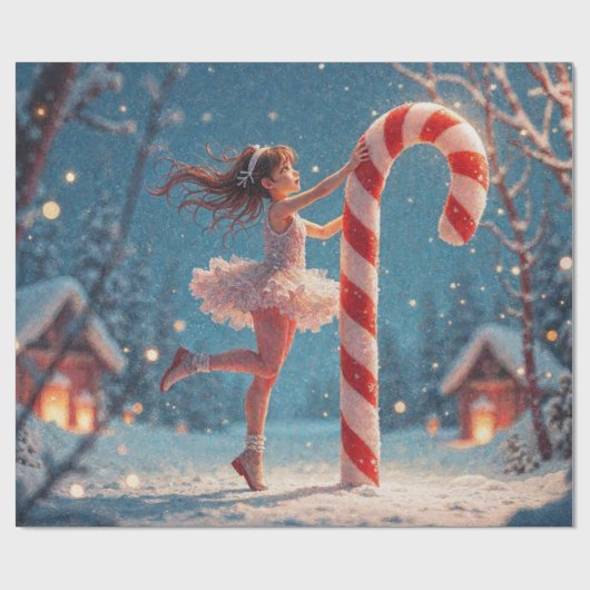 Ballerina Anime Girl & Candy Cane Kerstmis Cadeaupapier (Vlak)