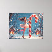 Ballerina Anime Girl & Candy Cane Kerstmis Canvas Afdruk (Voorkant)