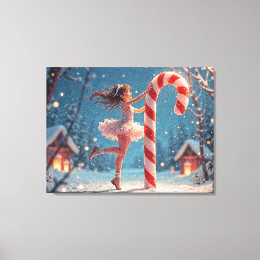 Ballerina Anime Girl & Candy Cane Kerstmis Canvas Afdruk (Voorkant)