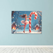 Ballerina Anime Girl & Candy Cane Kerstmis Canvas Afdruk (Insitu (Houten vloer))