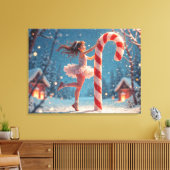 Ballerina Anime Girl & Candy Cane Kerstmis Canvas Afdruk (Insitu (Woonkamer))