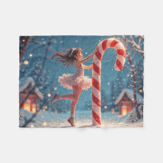 Ballerina Anime Girl & Candy Cane Kerstmis Fleece Deken (Voorkant (Horizontaal))