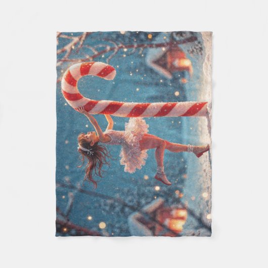 Ballerina Anime Girl & Candy Cane Kerstmis Fleece Deken (Voorkant)