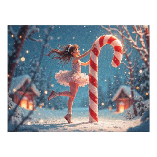 Ballerina Anime Girl & Candy Cane Kerstmis Foto Afdruk (Voorkant)