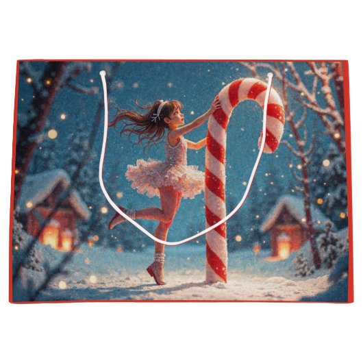 Ballerina Anime Girl & Candy Cane Kerstmis Groot Cadeauzakje (Voorkant)