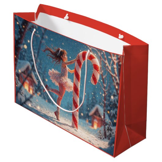 Ballerina Anime Girl & Candy Cane Kerstmis Groot Cadeauzakje (Achterkant Gekanteld)