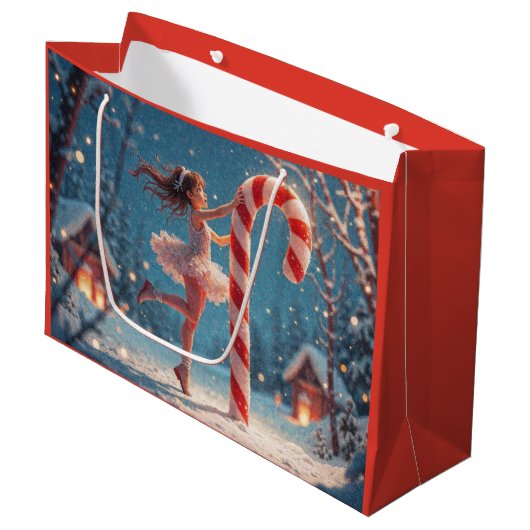 Ballerina Anime Girl & Candy Cane Kerstmis Groot Cadeauzakje (Voorkant Gekanteld)