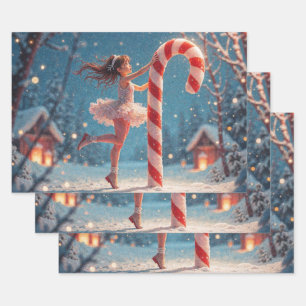 Ballerina Anime Girl & Candy Cane Kerstmis Inpakpapier Vel