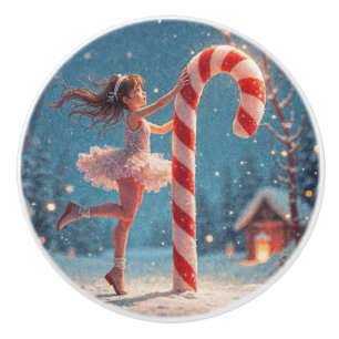 Ballerina Anime Girl & Candy Cane Kerstmis Keramische Knop