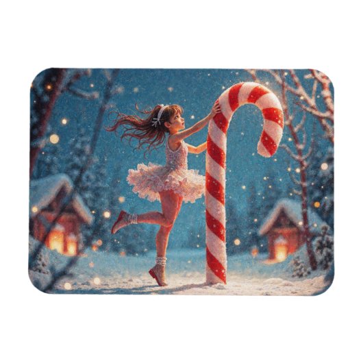 Ballerina Anime Girl & Candy Cane Kerstmis Magneet (Horizontaal)