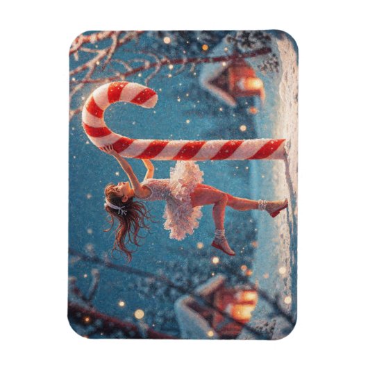 Ballerina Anime Girl & Candy Cane Kerstmis Magneet (Verticaal)