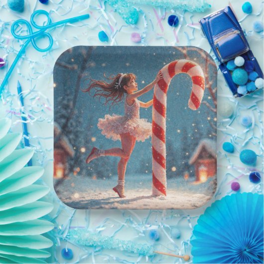 Ballerina Anime Girl & Candy Cane Kerstmis Papieren Bordje (Feest)