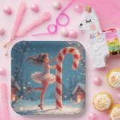 Ballerina Anime Girl & Candy Cane Kerstmis Papieren Bordje (Feest)