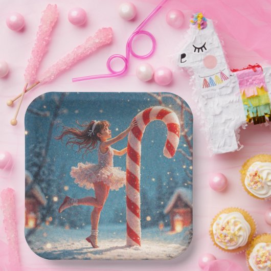 Ballerina Anime Girl & Candy Cane Kerstmis Papieren Bordje (Feest)