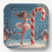 Ballerina Anime Girl & Candy Cane Kerstmis Papieren Bordje (Voorkant)