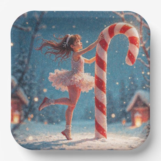 Ballerina Anime Girl & Candy Cane Kerstmis Papieren Bordje (Voorkant)