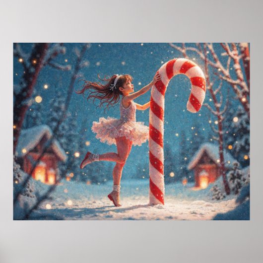 Ballerina Anime Girl & Candy Cane Kerstmis Poster (Voorkant)