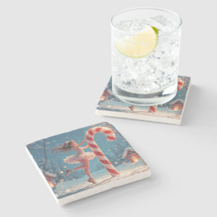 Ballerina Anime Girl & Candy Cane Kerstmis Stenen Onderzetter