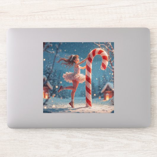 Ballerina Anime Girl & Candy Cane Kerstmis Sticker (Computer)