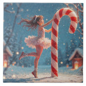 Ballerina Anime Girl & Candy Cane Kerstmis Tegeltje (Voorkant)