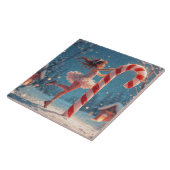 Ballerina Anime Girl & Candy Cane Kerstmis Tegeltje (Zijkant)