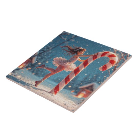 Ballerina Anime Girl & Candy Cane Kerstmis Tegeltje (Zijkant)