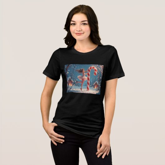 Ballerina Anime Girl & Candy Cane Kerstmis Tri-Blend Shirt (Voorkant volledig)