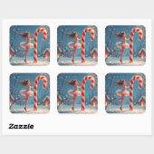 Ballerina Anime Girl & Candy Cane Kerstmis Vierkante Sticker (Vel)
