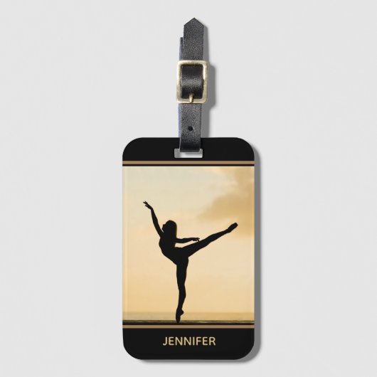 Ballerina Arabesque Sunset Silhouette Persoonlijk Bagagelabel (Voorkant (verticaal))