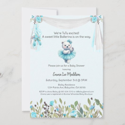 Ballerina Baby Girl Shower Tutu Opgewonden Polar B Kaart (Voorkant)