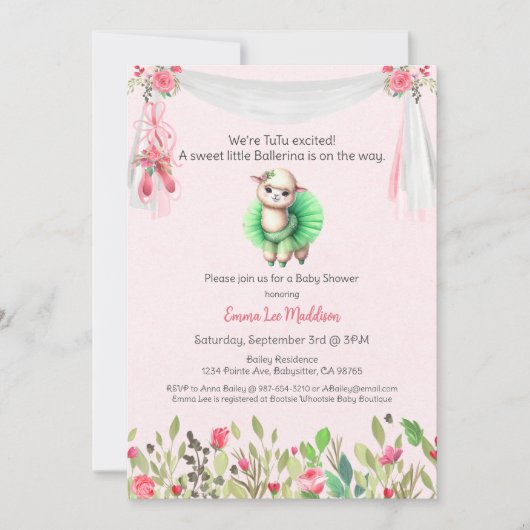 Ballerina Baby Meisje Douche Tutu Elegant Llama Kaart (Voorkant)