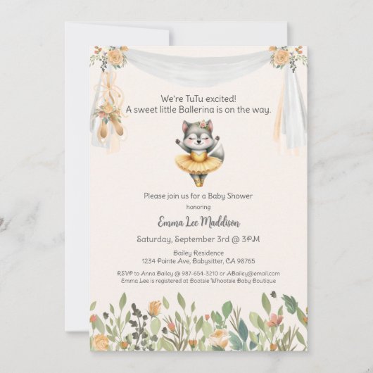 Ballerina Baby Meisje Douche Tutu Elegant Wolf Kaart (Voorkant)