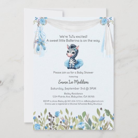 Ballerina Baby Meisje Douche Tutu Elegante Zebra Kaart (Voorkant)