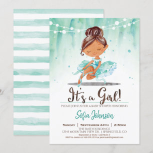 Ballerina Baby shower Girl Mint Invitation Kaart