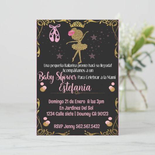 Ballerina Baby shower invitacion de bailarina Kaart (Staand voorkant)