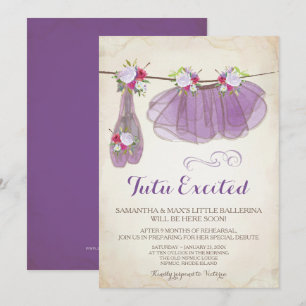 Ballerina Baby shower Invitation Girl, Paars Kaart