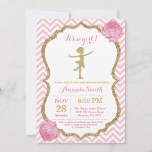 Ballerina Baby shower Roze en Gold Glitter Kaart