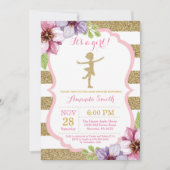 Ballerina Baby shower Roze en Gold Glitter Kaart (Voorkant)