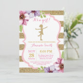 Ballerina Baby shower Roze en Gold Glitter Kaart (Staand voorkant)